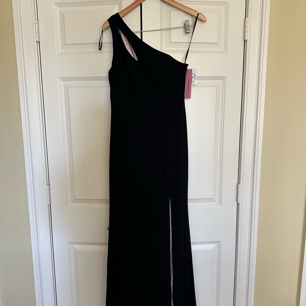 Black gown with cut outs and front slit